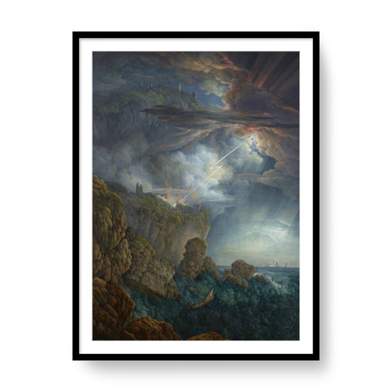 Night Storm at Cefalù – Louis Ducros (1805) | Archival Framed Giclée Print