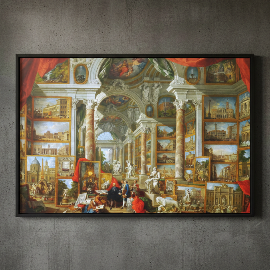 Gallery Views of Modern Rome - Giovanni Paolo Panini (1758) | Framed Canvas