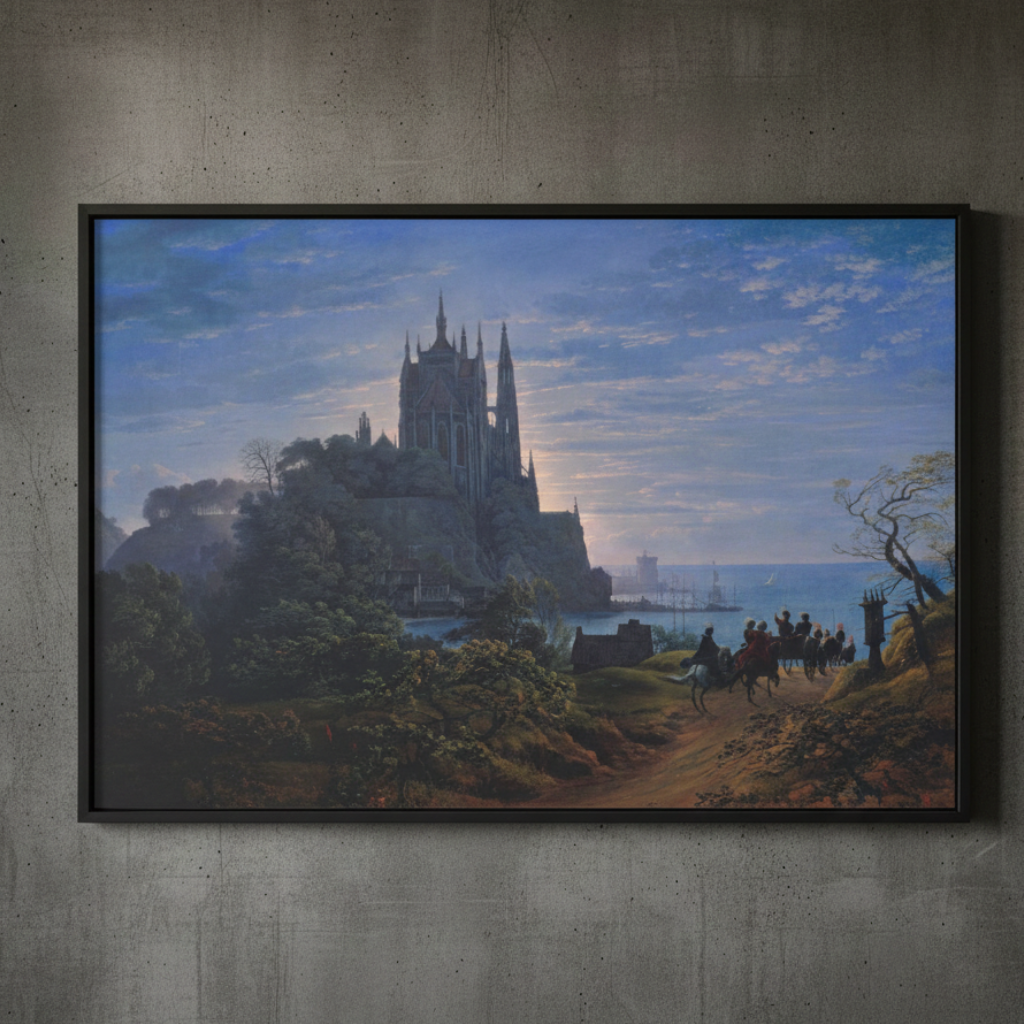 Gothic Church on a Rock by the Sea – Karl Friedrich Schinkel (1815) | Framed Canvas
