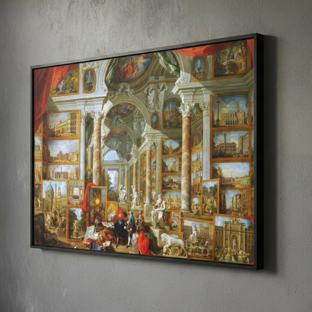 Gallery Views of Modern Rome - Giovanni Paolo Panini (1758) | Framed Canvas