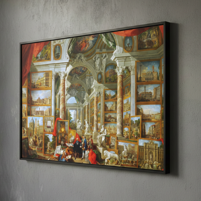 Gallery Views of Modern Rome - Giovanni Paolo Panini (1758) | Framed Canvas