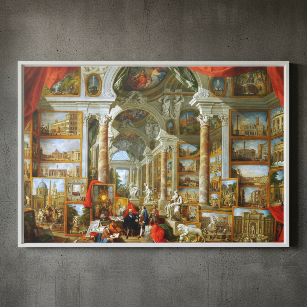 Gallery Views of Modern Rome - Giovanni Paolo Panini (1758) | Framed Canvas