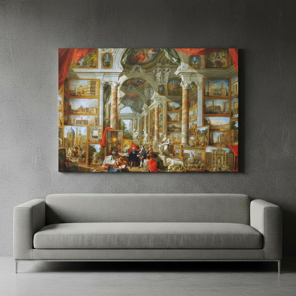 Gallery Views of Modern Rome - Giovanni Paolo Panini (1758) | Canvas Print