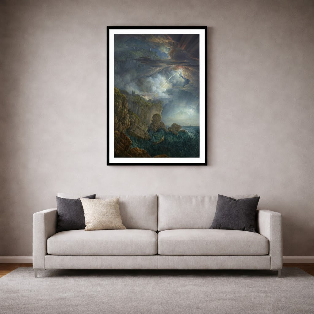 Night Storm at Cefalù – Louis Ducros (1805) | Archival Framed Giclée Print