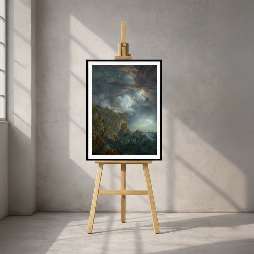 Night Storm at Cefalù – Louis Ducros (1805) | Archival Framed Giclée Print