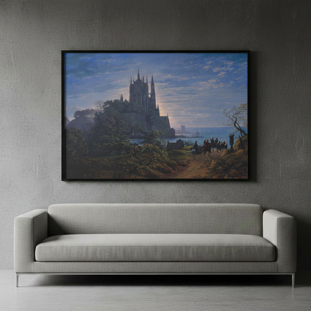Gothic Church on a Rock by the Sea – Karl Friedrich Schinkel (1815) | Framed Canvas