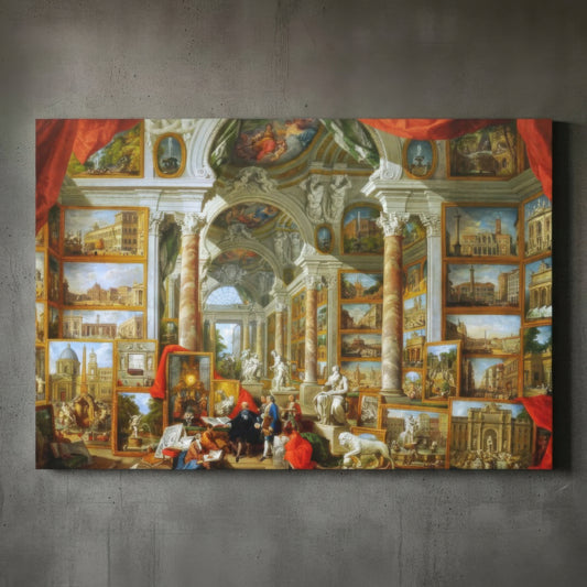 Gallery Views of Modern Rome - Giovanni Paolo Panini (1758) | Canvas Print